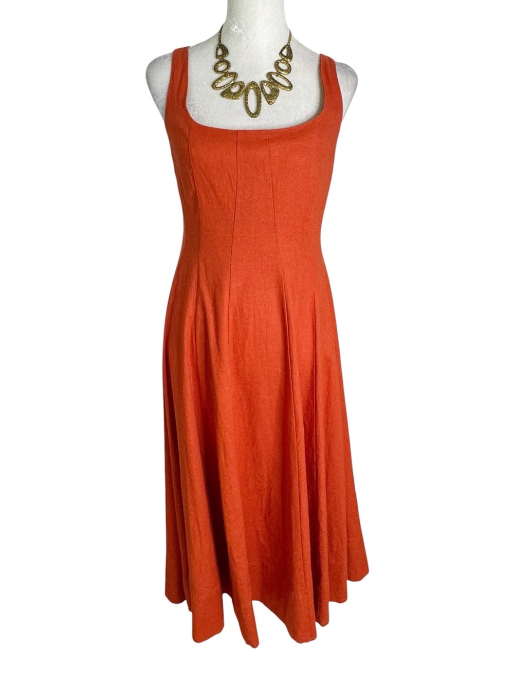NWT Christian Lacroix Linen Blend Square Neckline Midi Dress Size 6 - Picture 4 of 9